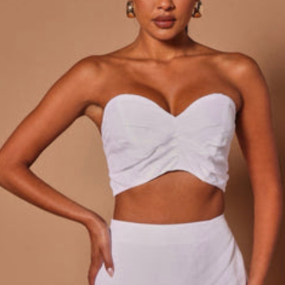 FASHION NOVA Marissa Linen Ruched Crop Top - White Elegant White Women's Top S
